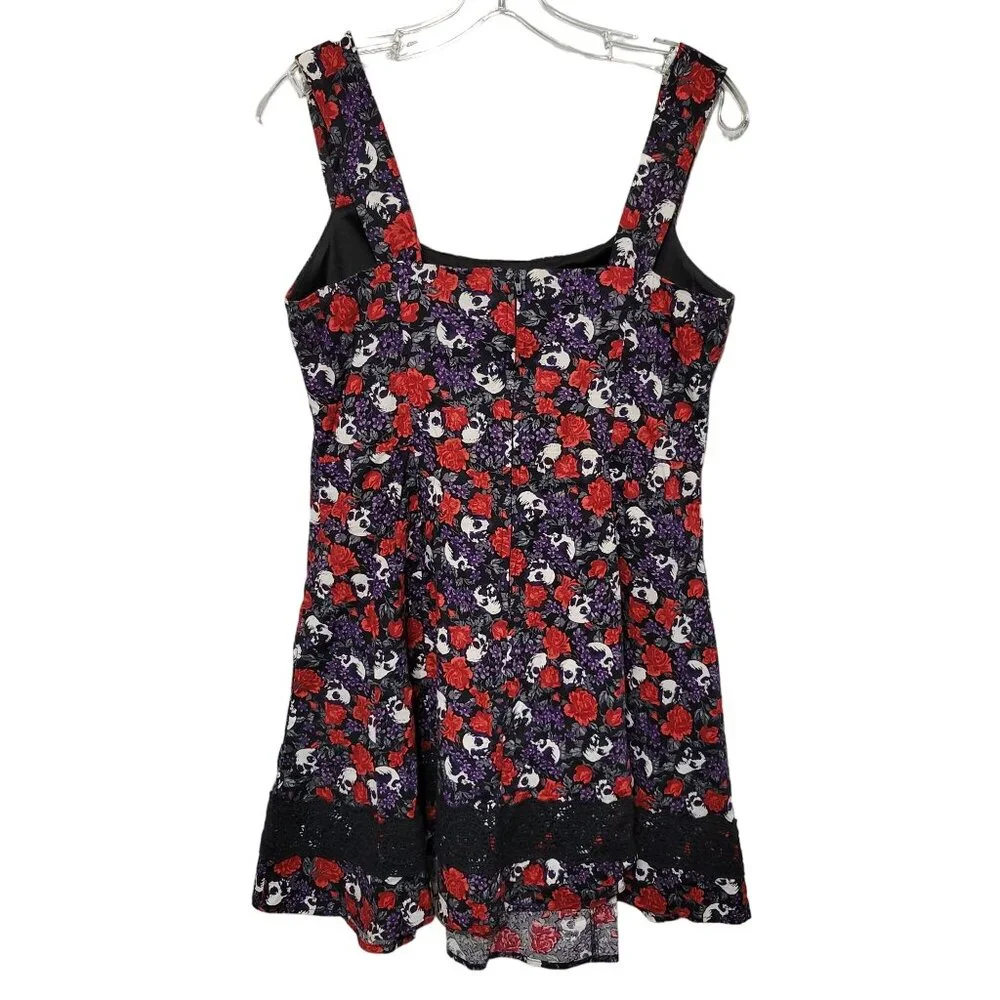 Hot Topic L 11 Dress Skull Floral Gothic Spooky Chic Floral Skater Flare Whimsy - Picture 3 of 11